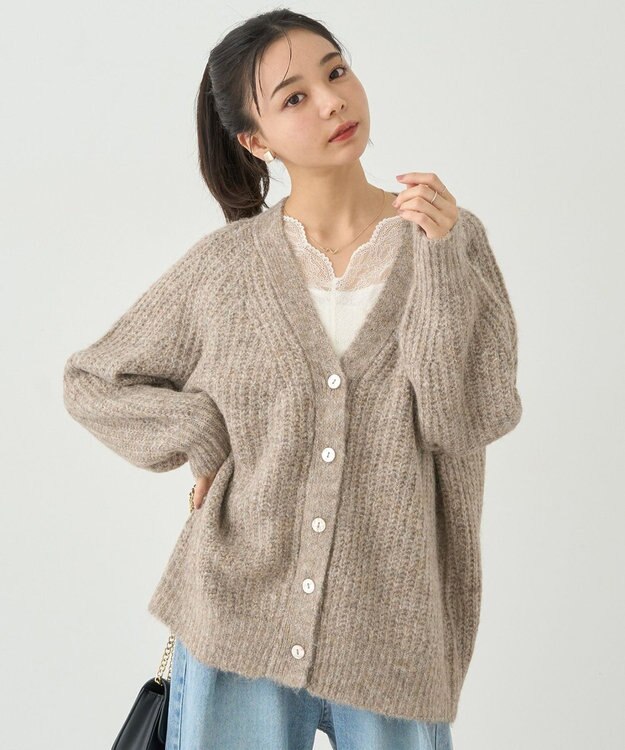 earth music&ecology ふわふわＭＩＸヤーンカーディガン Beige