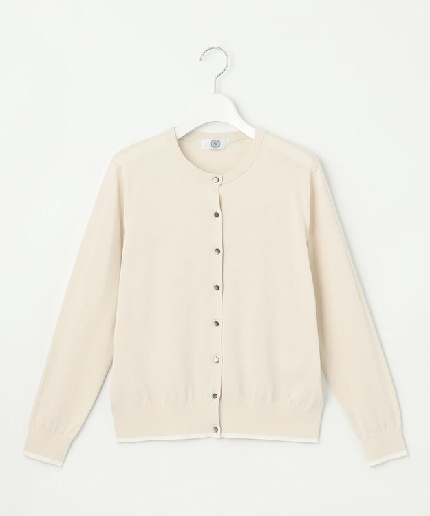 J.PRESS LADIES BASIC HT COTTON クルーネック カーディガン ライトベージュ系