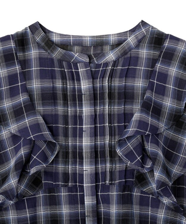 earth music&ecology チェックラッフルブラウス Navy