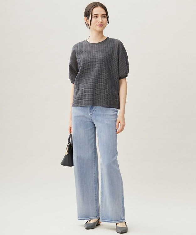 自由区 L 【17号サイズまで展開・カタログ掲載・洗える】チェックジャカード カットソー チャコール