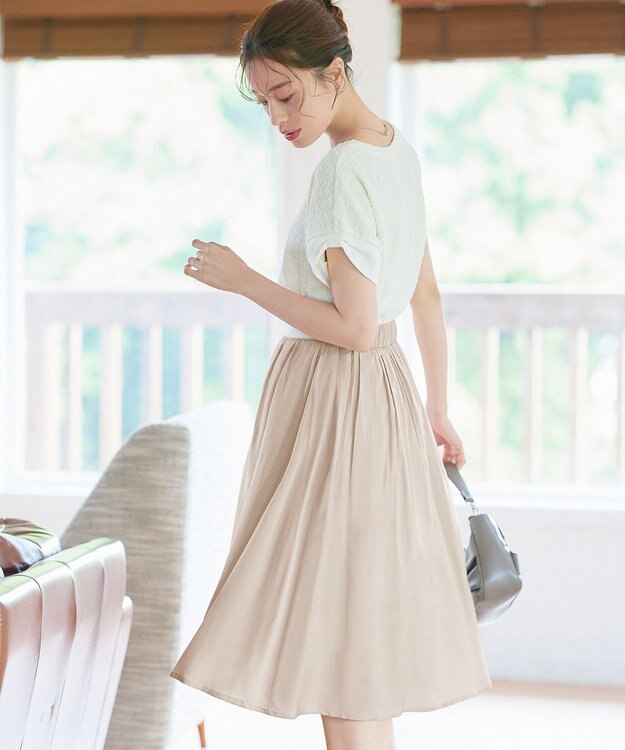 Tiaclasse パニエ付きフレアスカート ベージュ