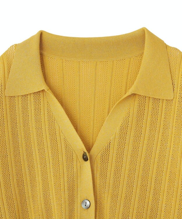 YECCA VECCA ストライプメッシュニットカーディガン Yellow