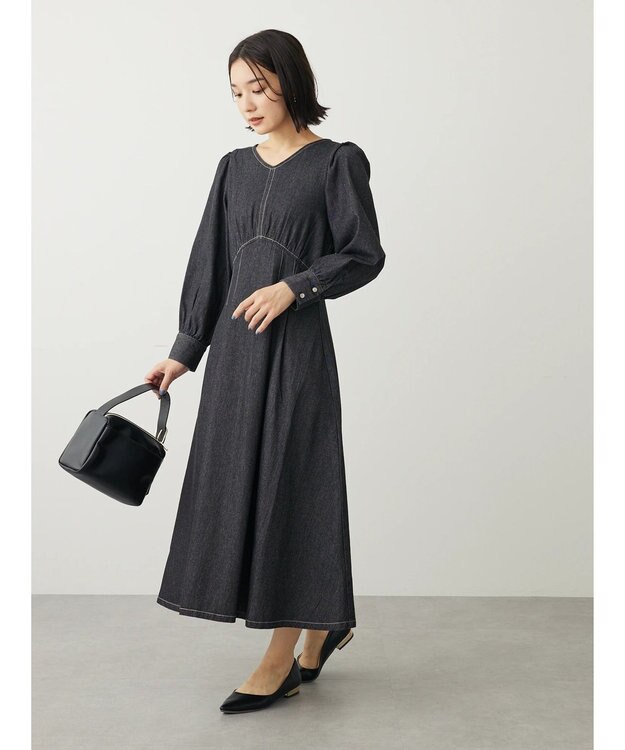 Green Parks ・ＥＬＥＮＣＡＲＥ　ＤＵＥウエストタックデニムワンピース Black