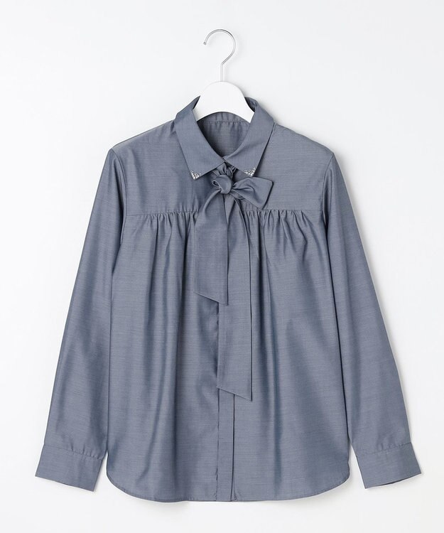 ANY SIS L ボウタイ付きビジュー シャツ シャンブレーブルー