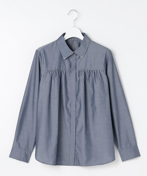 ANY SIS L ボウタイ付きビジュー シャツ シャンブレーブルー