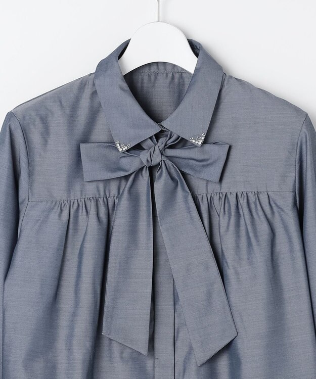 ANY SIS L ボウタイ付きビジュー シャツ シャンブレーブルー