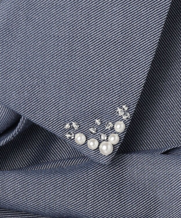 ANY SIS L ボウタイ付きビジュー シャツ シャンブレーブルー