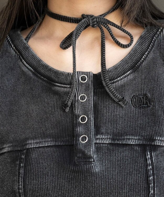 WEGO ヴィンテージウォッシュネックリボントップス スミクロ