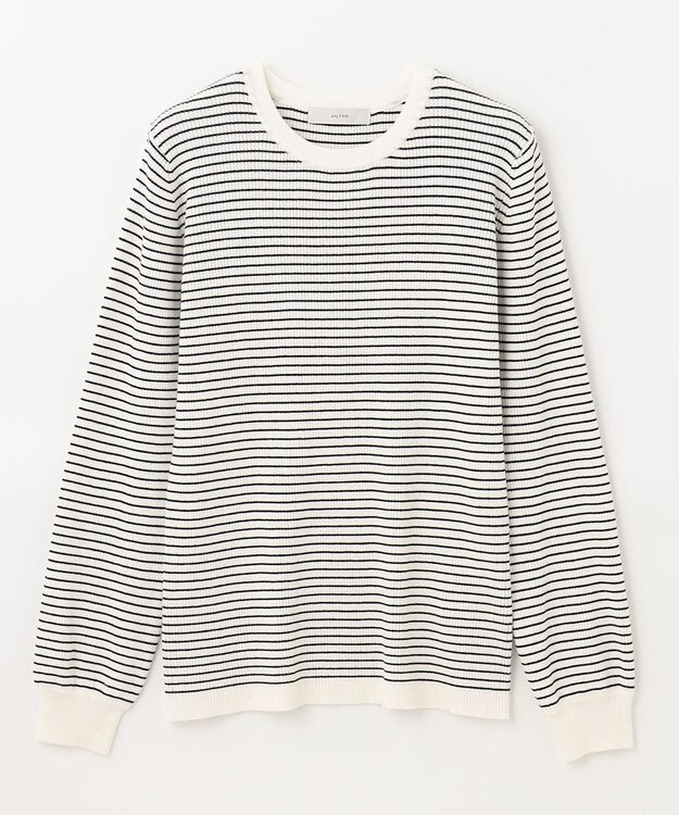 ANY パフスリーブリブニット オフ×ブラックボーダー