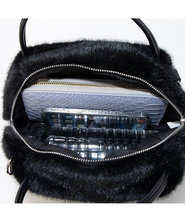 UNBILLION カシュカシュ cachecache / ミンク風エコファー2wayボックストート ブラック