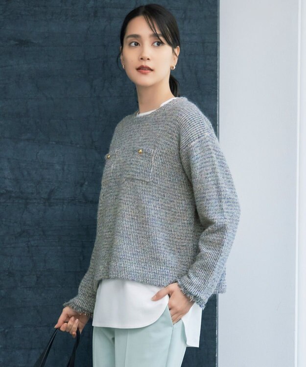 自由区 L ツイーディー ニット ブルーグレー系