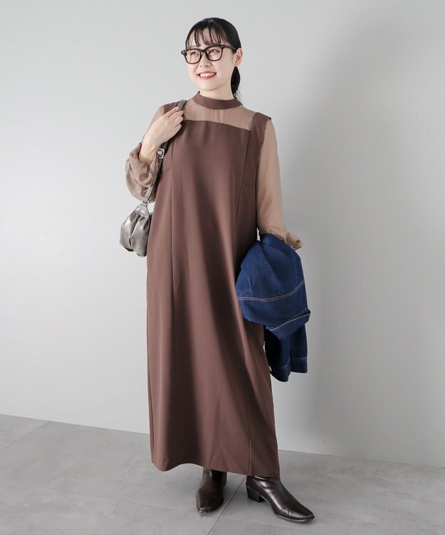 CRAFT STANDARD BOUTIQUE シアー切替えワンピース Brown