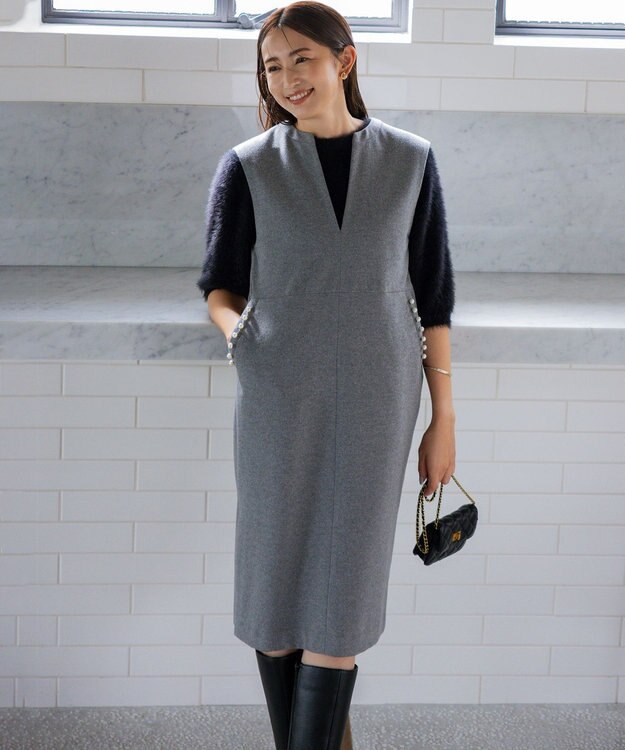 組曲 ナイロンファー半袖プルオーバー ブラック系