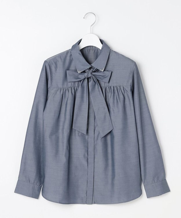 ANY SIS L ボウタイ付きビジュー シャツ シャンブレーブルー