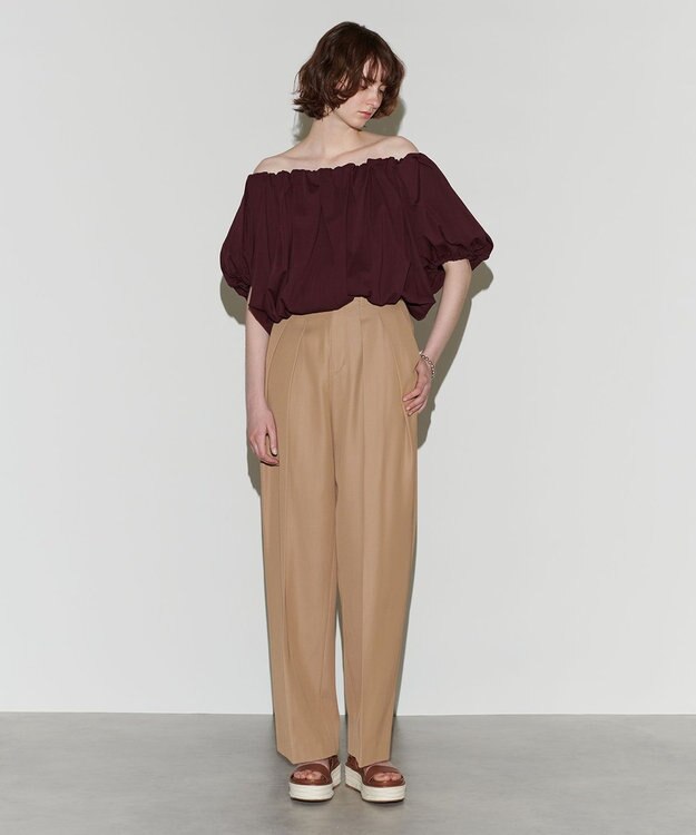 NAVE 【Nave 　洗える・接触冷感】クロップドジャージーブラウス ワイン系