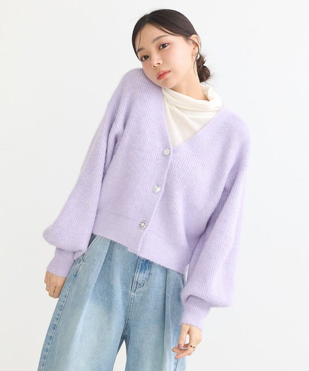 earth music&ecology アソートキラキラボタンカーディガン Purple
