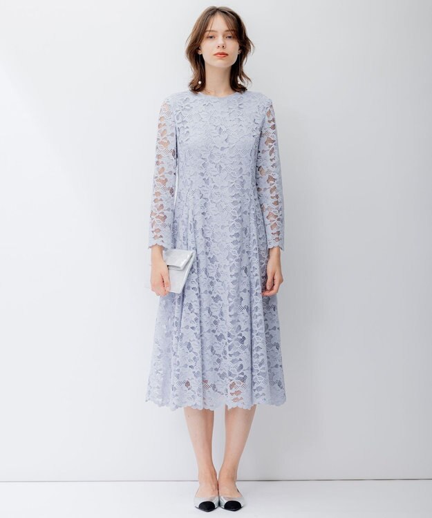 23区 L 【APPLAUDIR】ラッセルフラワーレース ドレス ライトグレー系