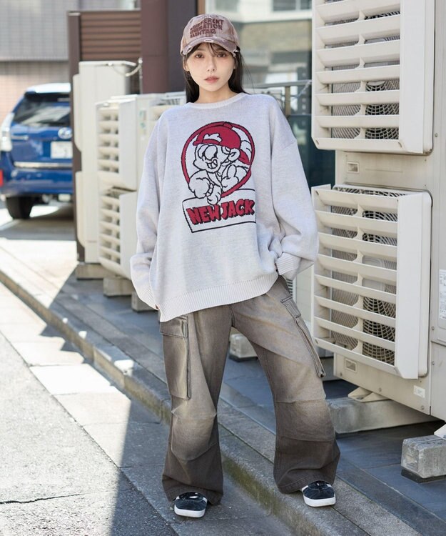 WEGO 【ユニセックス着用ITEM/MLサイズ展開】別注NEW　JACKジャガードニットプルオーバー ホワイトアイボリー