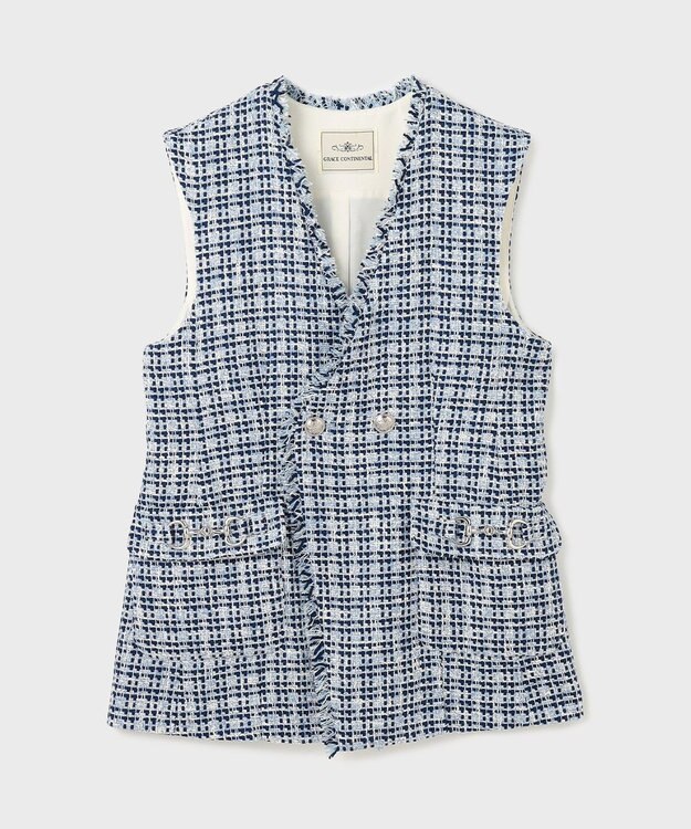 GRACE CONTINENTAL ルーズツイードジレジャケット ブルー