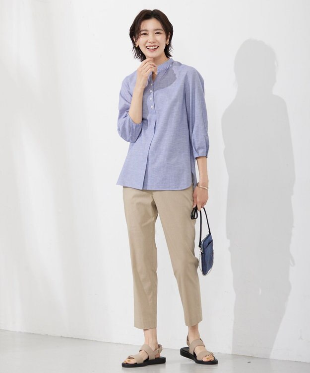 J.PRESS LADIES 【洗える・吸水】 BEZピンチェック スタンドカラー ブラウス ネイビー系3