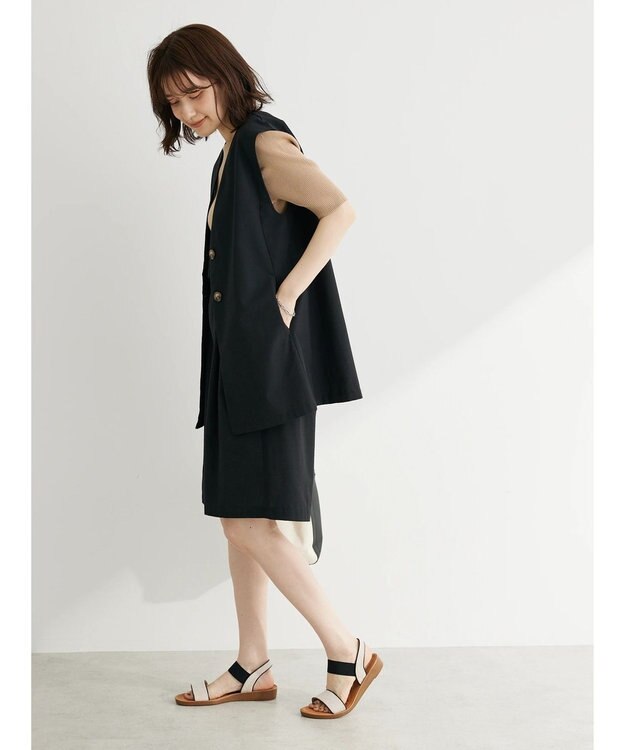 Green Parks 綿麻混シングルミディ丈ベスト Black