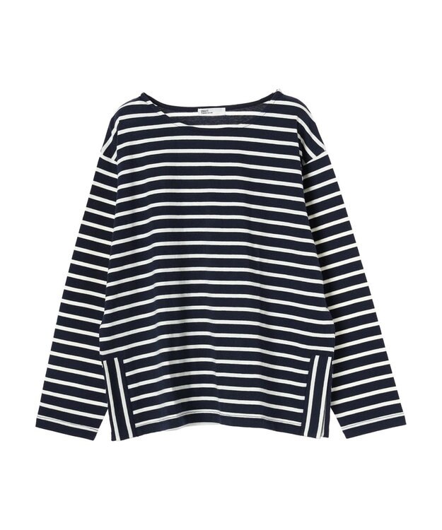CRAFT STANDARD BOUTIQUE ボーダーサイドスリットプルオーバー Border Black