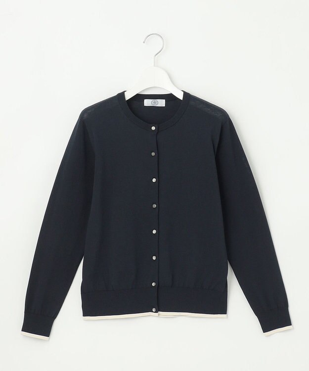 J.PRESS LADIES BASIC HT COTTON クルーネック カーディガン ネイビー系