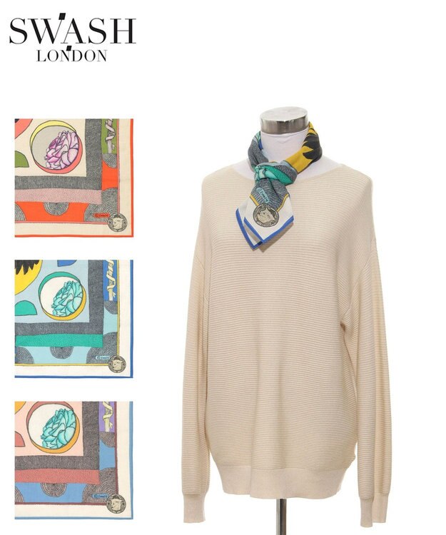 MOONBAT SWASH LONDON コットンプリントスカーフ スカイブルー