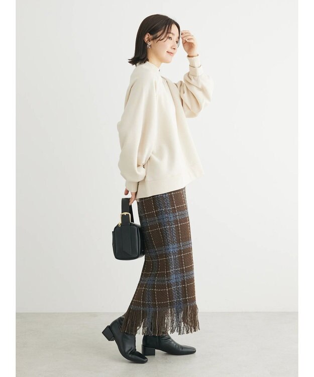 Green Parks 裏起毛ニットリブドッキングプルオーバー Light Beige