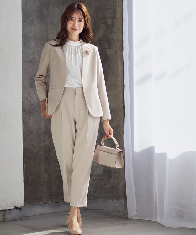 ANY SIS 【セットアップ対応】セレモニーダブルクロス テーパードパンツ ライトベージュ