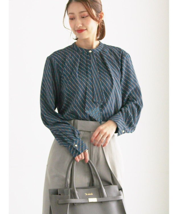 Te chichi パターンアソートボウタイブラウス グリーン