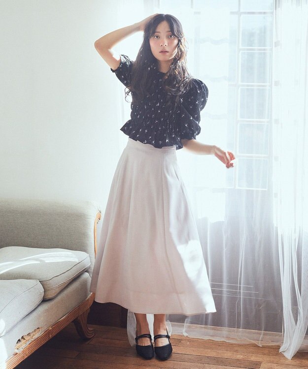 earth music&ecology 花柄ポコポコシャーリングトップス Black