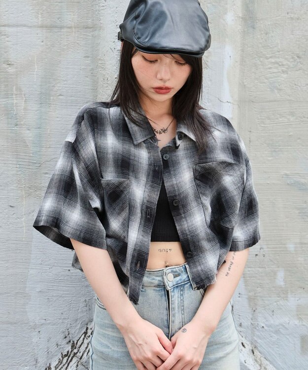 WEGO ショートチェックシャツ（S） ブラック