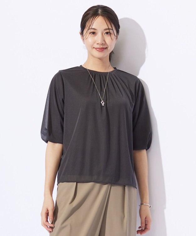 J.PRESS LADIES L シアーレイヤード タックスリーブ カットソー スレート系