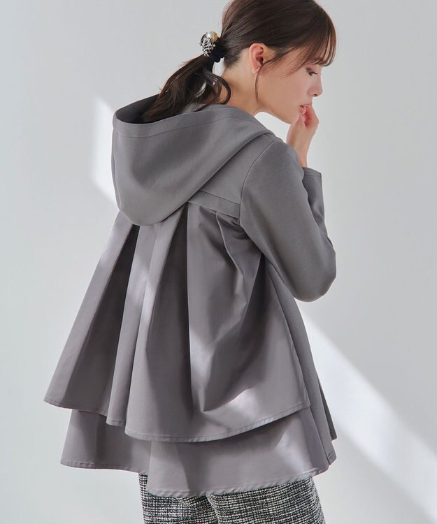 Tiaclasse 【洗える】異素材ドッキングフーディー グレー