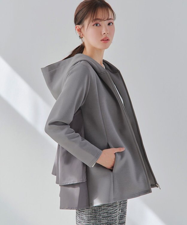 Tiaclasse 【洗える】異素材ドッキングフーディー グレー