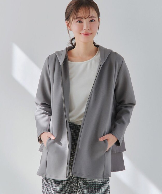 Tiaclasse 【洗える】異素材ドッキングフーディー グレー