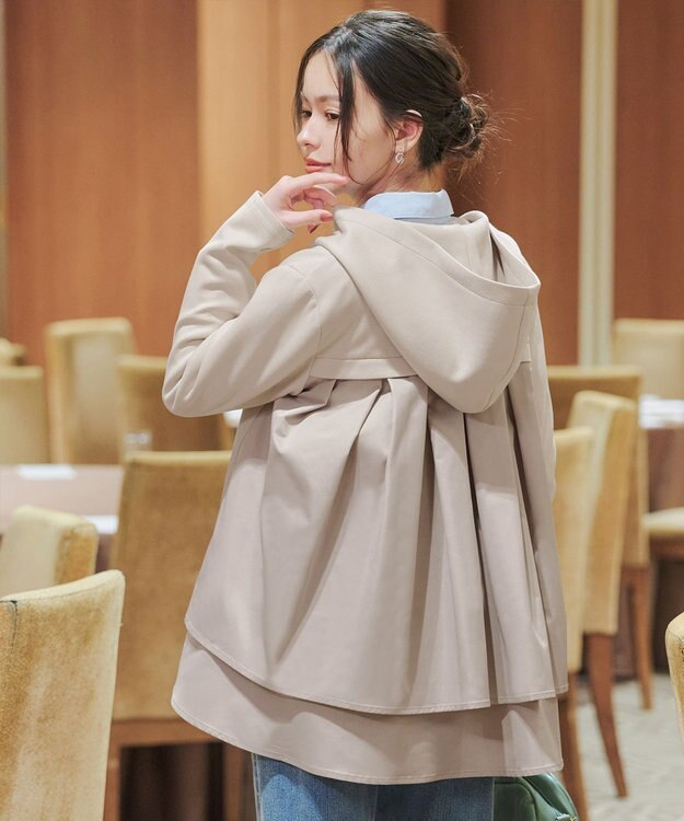 Tiaclasse 【洗える】異素材ドッキングフーディー ライトベージュ