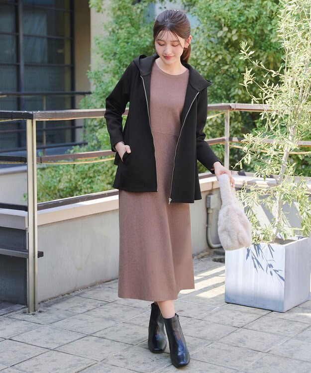 Tiaclasse 【洗える】異素材ドッキングフーディー ブラック