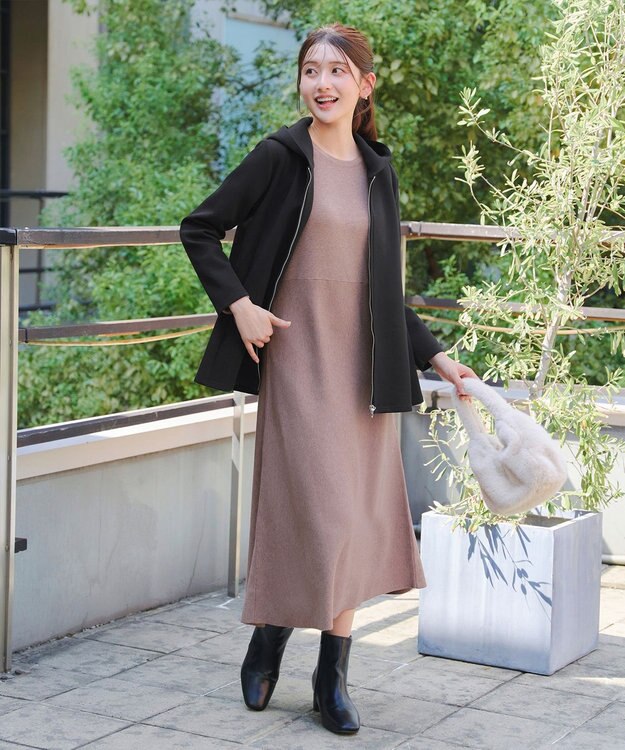 Tiaclasse 【洗える】異素材ドッキングフーディー ブラック