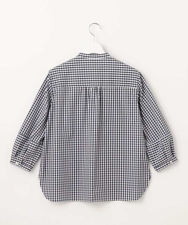 J.PRESS LADIES 【洗える・接触冷感・UVカット】エステネージュストライプ バンドカラーブラウス ホワイト×ネイビーギンガム系3