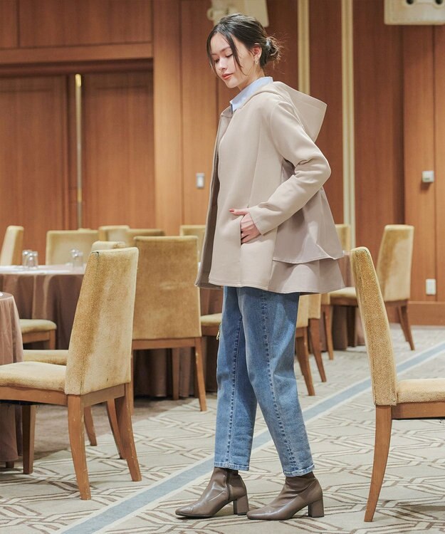 Tiaclasse 【洗える】異素材ドッキングフーディー ライトベージュ