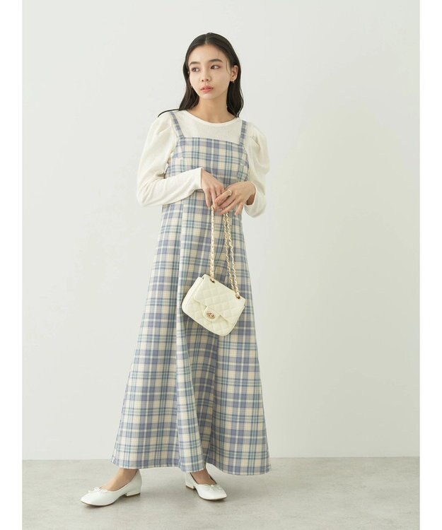 earth music&ecology ＣＨＥＣＫハイウエストフレアジャンスカ Check Blue