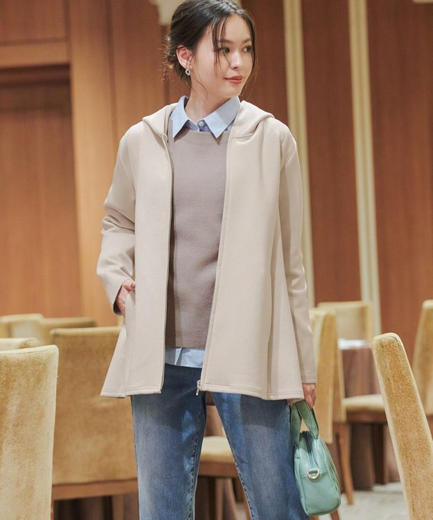 Tiaclasse 【洗える】異素材ドッキングフーディー ライトベージュ