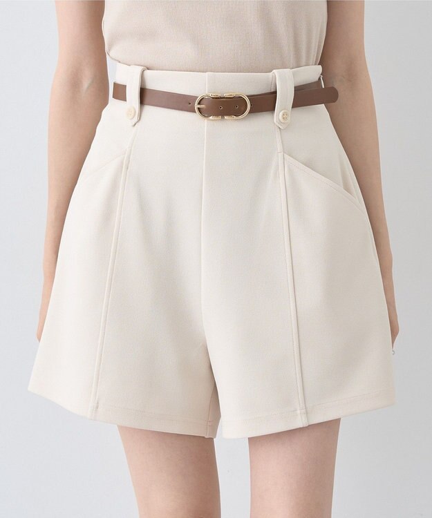 earth music&ecology ベルト付きタブデザインショートパンツ Ivory