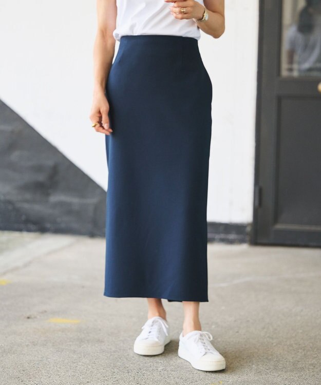 #Newans 【セレモニーにも】〈亀恭子さんコラボ〉美シルエットロングタイトスカート ネイビー