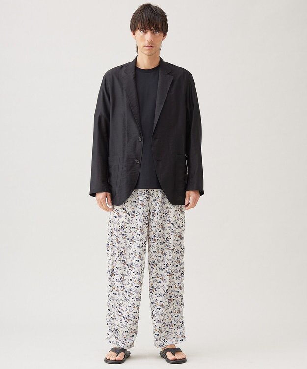 UNFILO MENS ボタニカルプリント イージーテーパードパンツ ベージュプリント