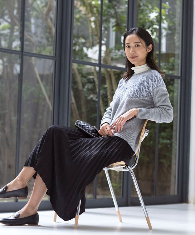 J.PRESS LADIES 【洗える】マロンサテン プリーツ スカート ブラック系