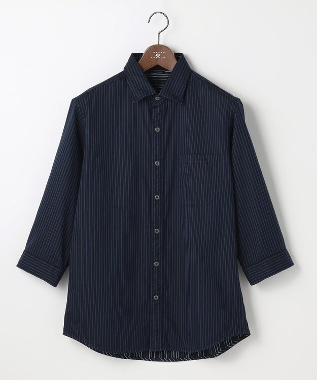 JOSEPH ABBOUD 【2WAY・リバーシブル・七分袖】リバーシブルストライプ シャツ ネイビー系1