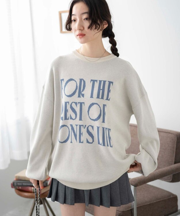 WEGO ロゴジャガードニットプルオーバー ホワイトアイボリー